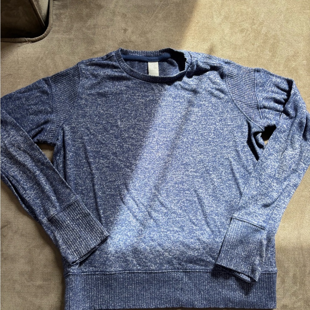 Athleta Heathered Navy Crewneck Workout Top